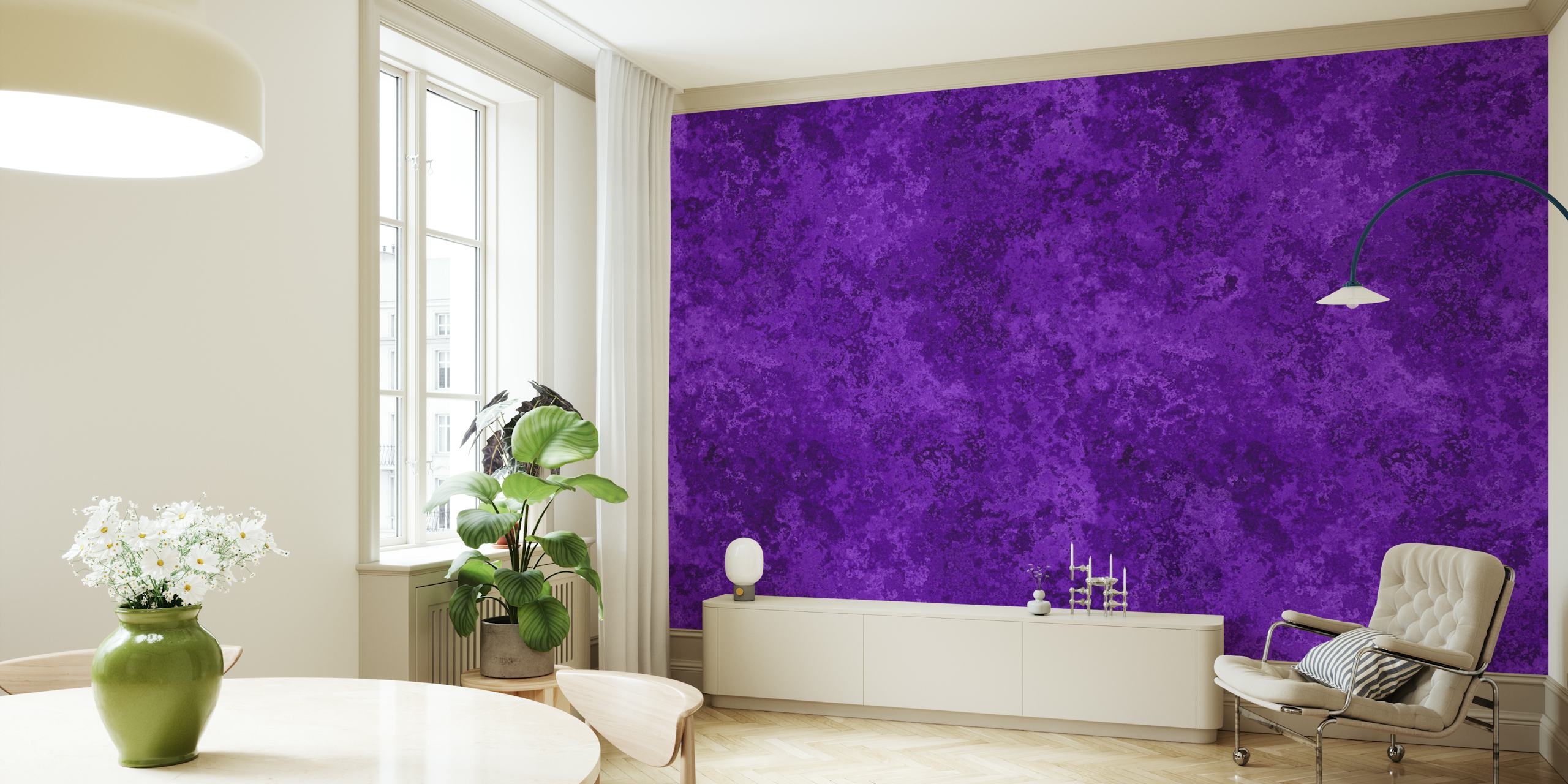 Purple textured wallpaper featuring subtle moss design